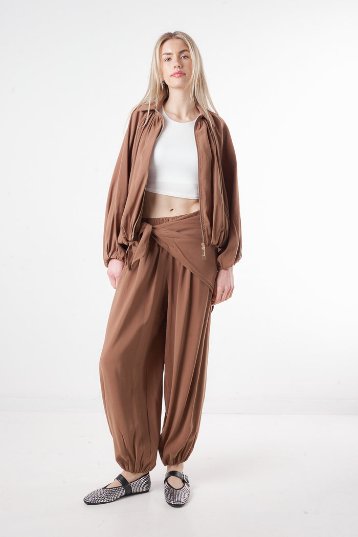 Fluid drawstring waist trousers with wrap scarf detail wholesale