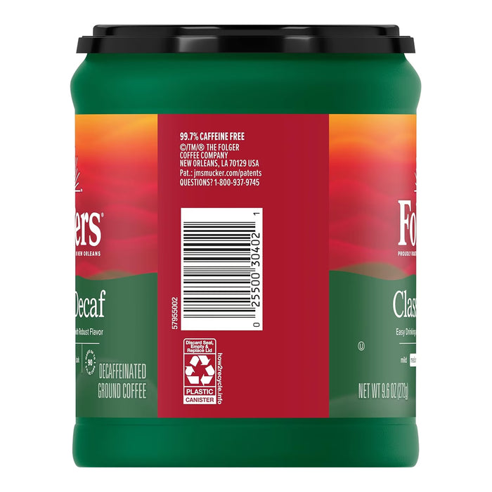 Folgers Classic Decaf Ground Coffee - 9.6 oz - 6 Pack