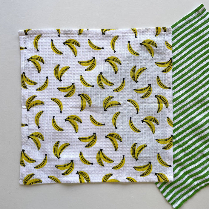 fort & field | 100% cotton banana and stripe kitchen dishcloths - set of 2