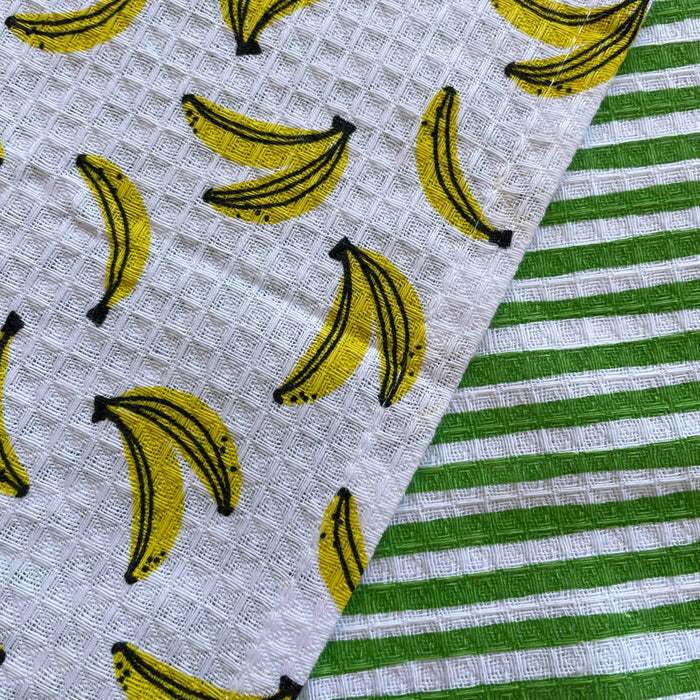 fort & field | 100% cotton banana and stripe kitchen dishcloths - set of 2