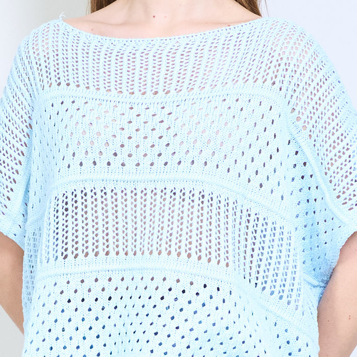 Fringe hem open knit crochet stitch batwing sweater wholesale