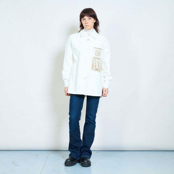 Fringe-pocket textured button shirt wholesale