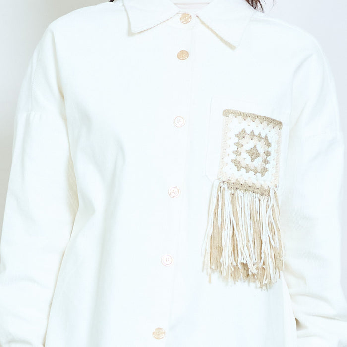 Fringe-pocket textured button shirt wholesale