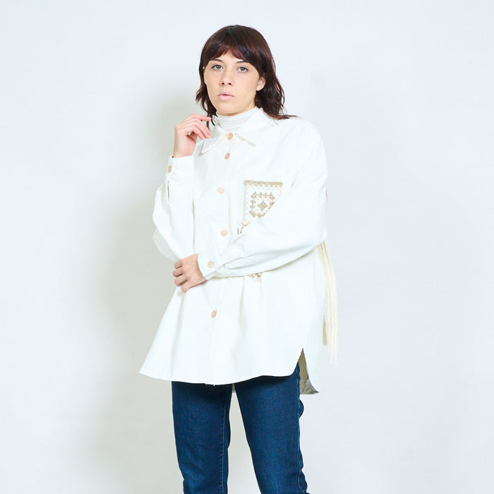 Fringe-pocket textured button shirt wholesale