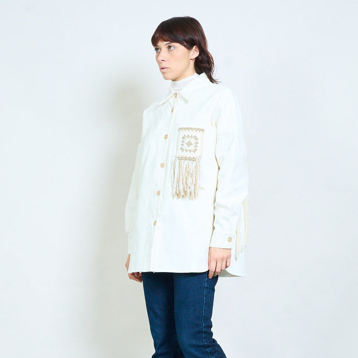 Fringe-pocket textured button shirt wholesale