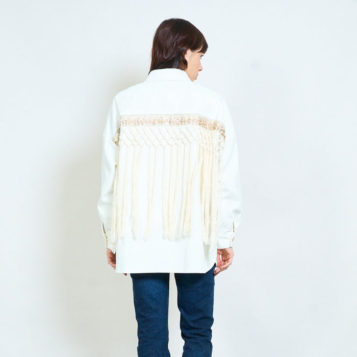 Fringe-pocket textured button shirt wholesale