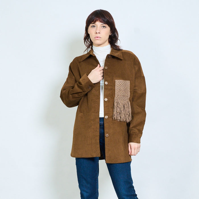 Fringe-pocket textured button shirt wholesale
