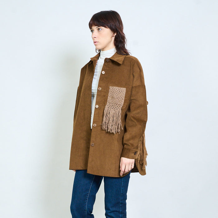 Fringe-pocket textured button shirt wholesale
