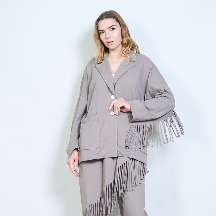 Fringe sleeve oversized button front cardigan wholesale