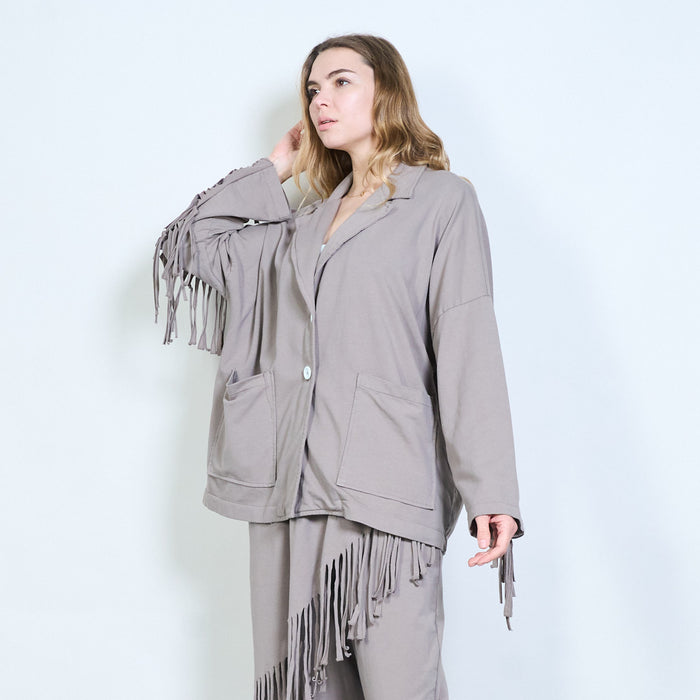 Fringe sleeve oversized button front cardigan wholesale