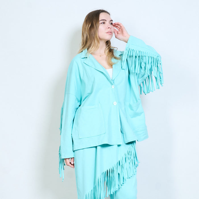 Fringe sleeve oversized button front cardigan wholesale