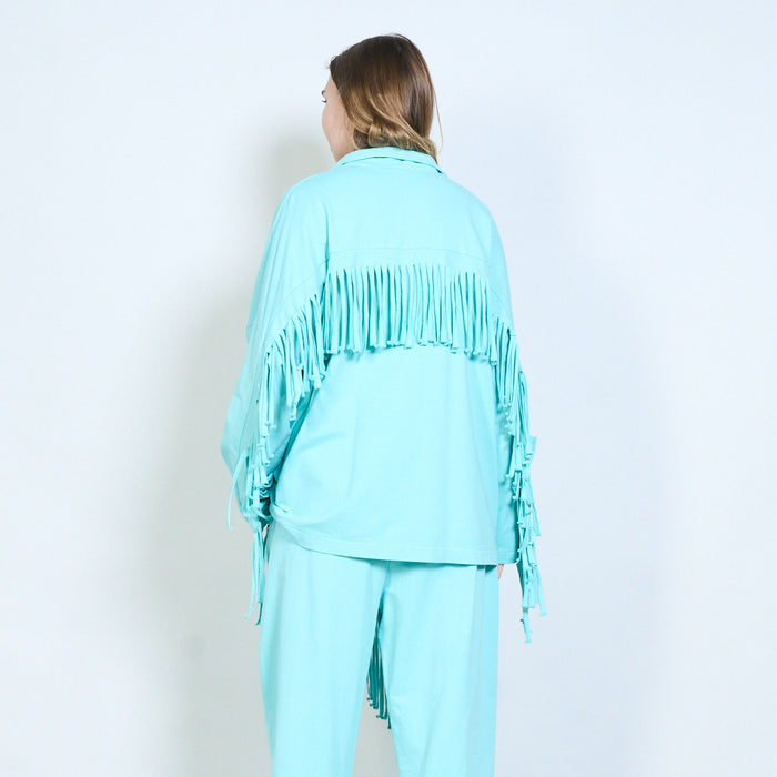 Fringe sleeve oversized button front cardigan wholesale