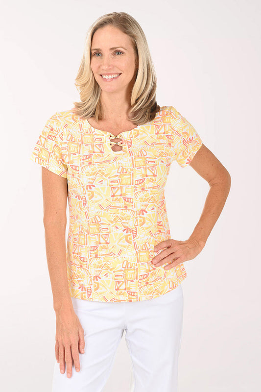 Fun In The Sun Beaded Lattice Neck Tee