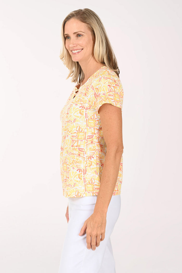 Fun In The Sun Beaded Lattice Neck Tee