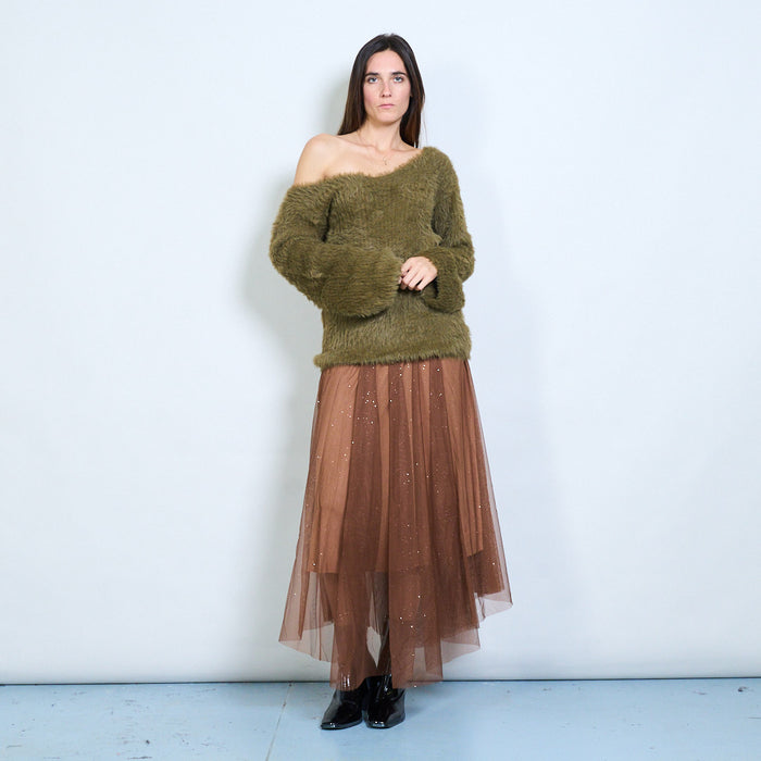 Fuzzy deep v-neck fitted longline pullover wholesale