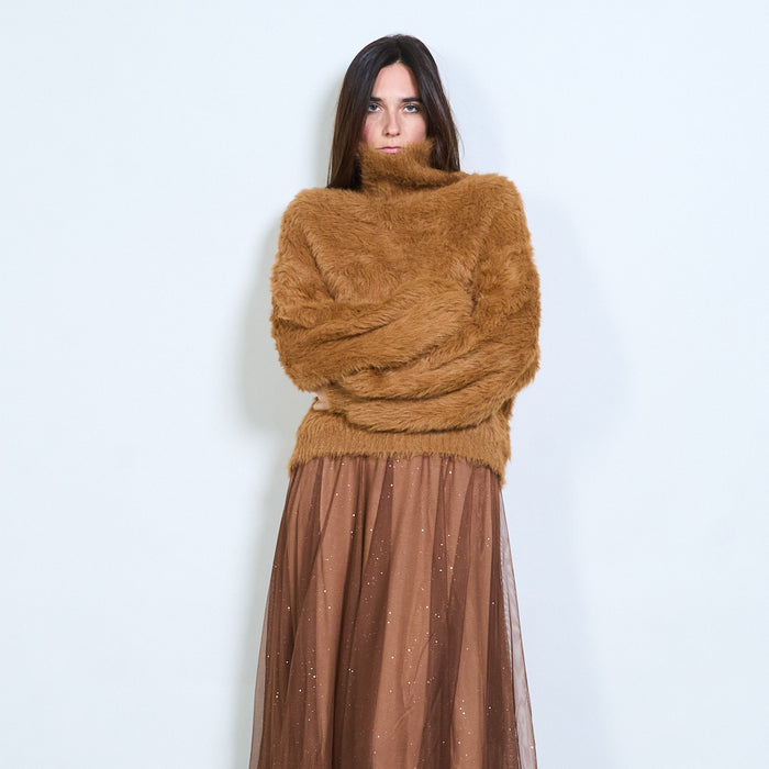 Fuzzy oversized high-neck long sleeve pullover wholesale