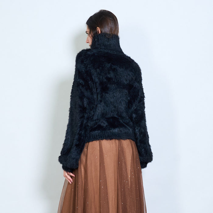 Fuzzy oversized high-neck long sleeve pullover wholesale