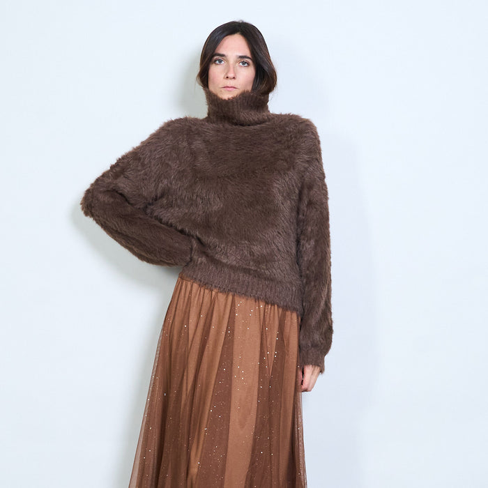 Fuzzy oversized high-neck long sleeve pullover wholesale