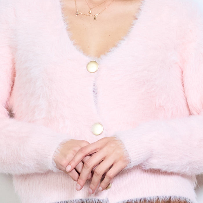 Fuzzy soft-touch button front cropped cardigan wholesale