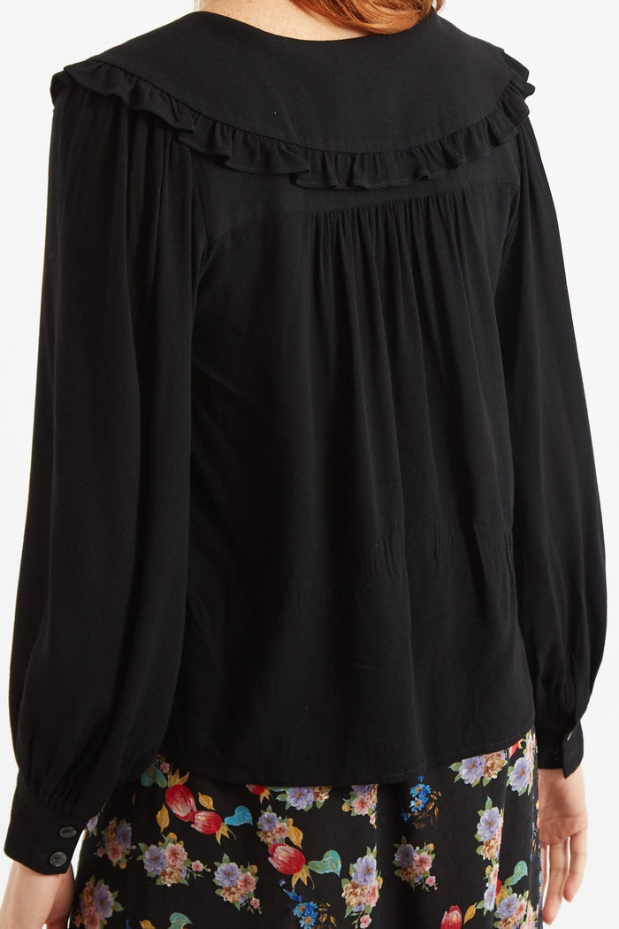 Gaela Moss Crepe Statement Collar Long Sleeve Blouse