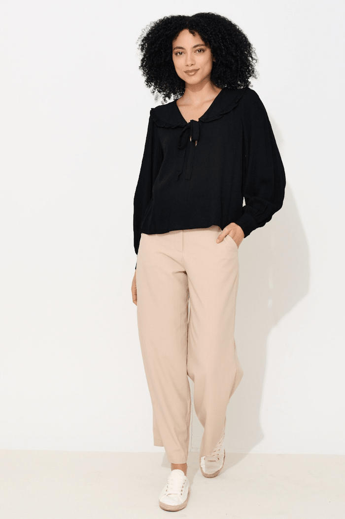 Gaela Moss Crepe Statement Collar Long Sleeve Blouse