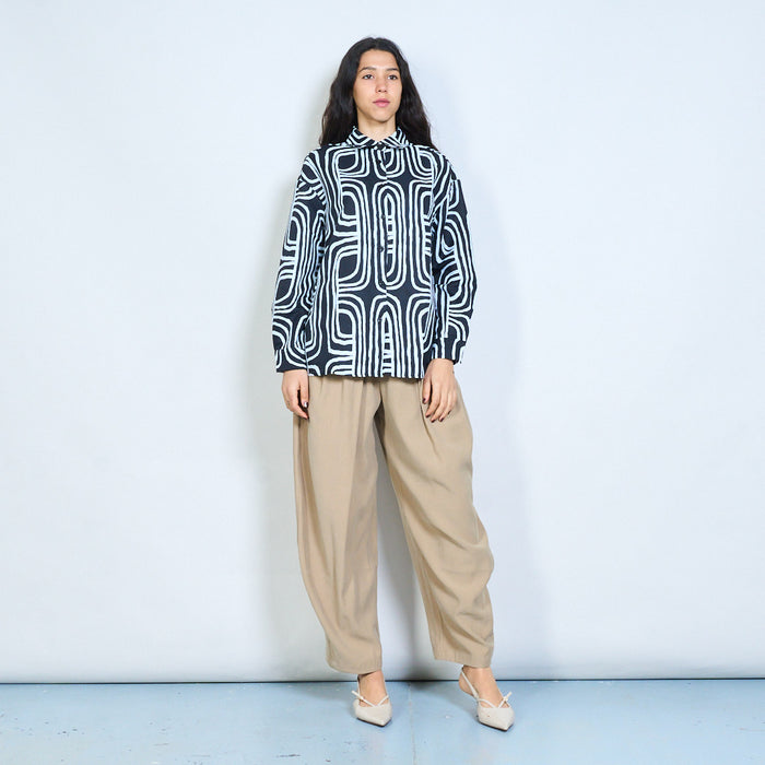 Geometric abstract print button down shirt wholesale