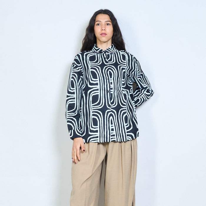 Geometric abstract print button down shirt wholesale