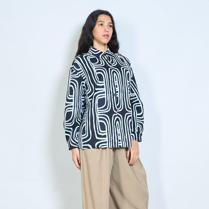 Geometric abstract print button down shirt wholesale