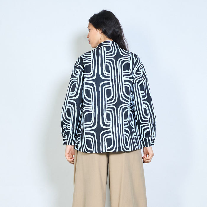 Geometric abstract print button down shirt wholesale