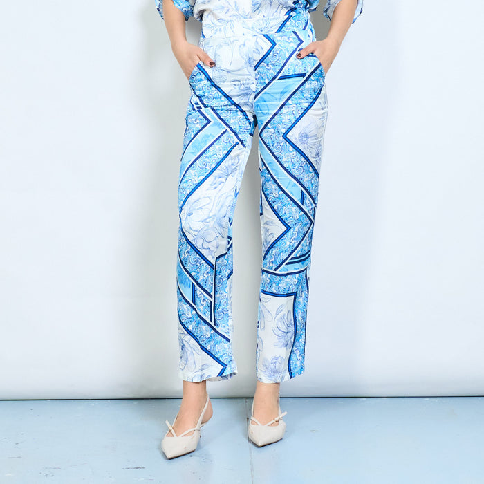 Geometric floral print wide leg palazzo trousers wholesale