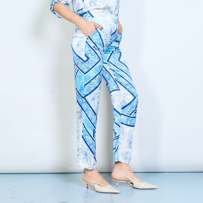 Geometric floral print wide leg palazzo trousers wholesale