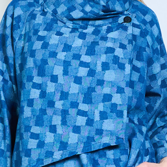 Geometric mosaic print asymmetric layered high neck blouse wholesale
