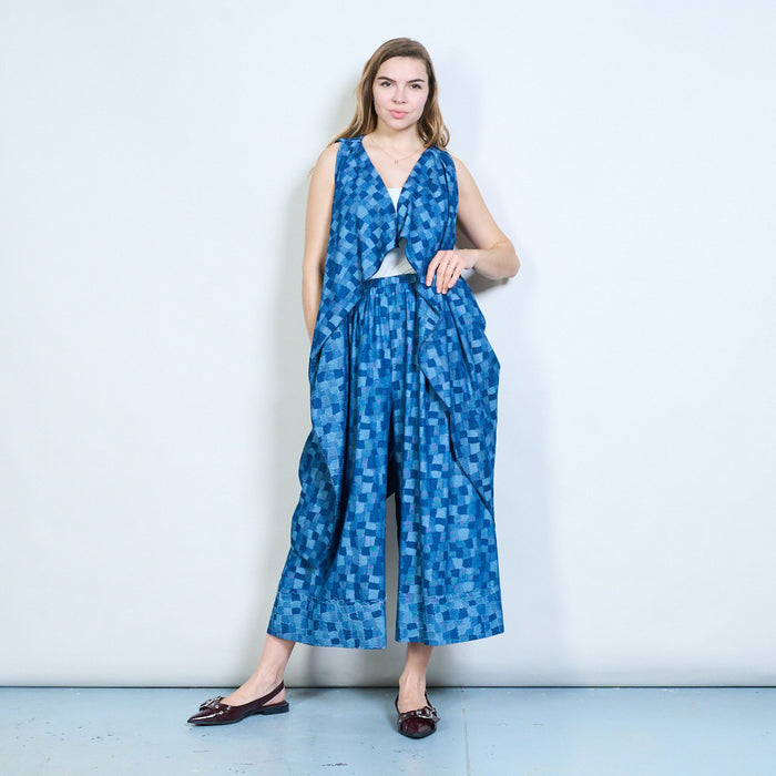 Geometric mosaic print sleeveless longline open front cardigan wholesale