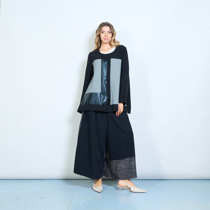 Geometric panel relaxed round-neck blouse wholesale