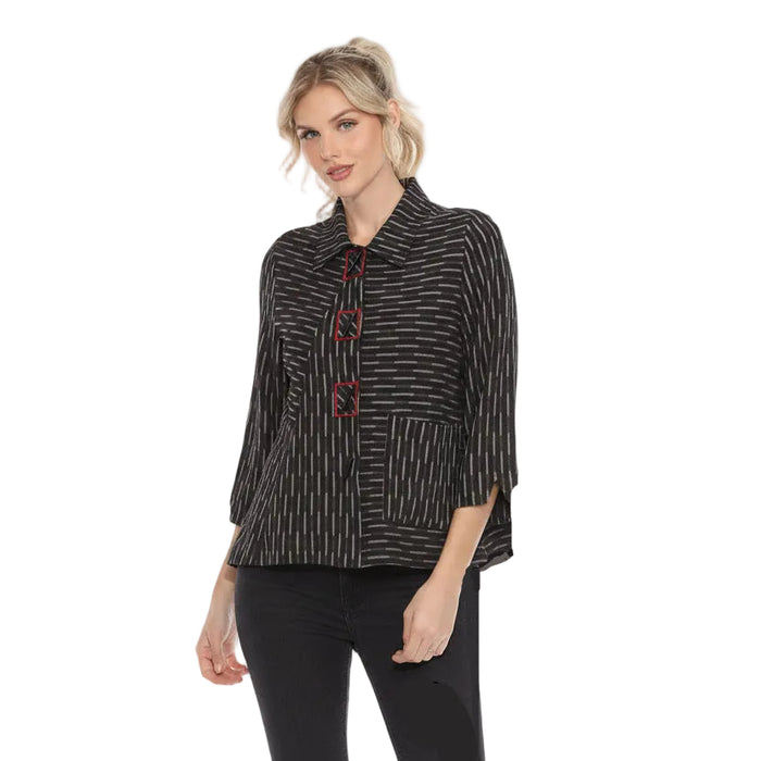Geometric-Print Button Front Jacket - 3616