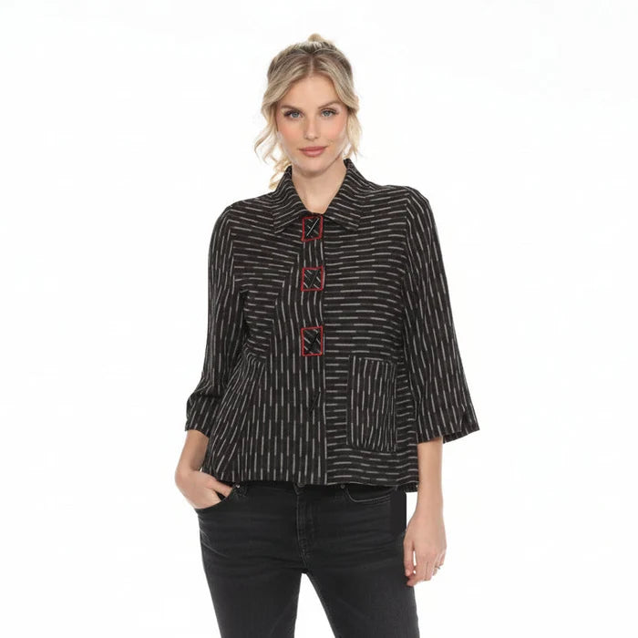 Geometric-Print Button Front Jacket - 3616