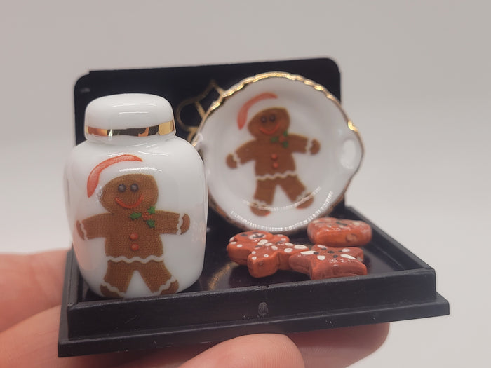 Gingerbread Man Plate and Jar, with 3 Cookies - by Reutter Porcelain