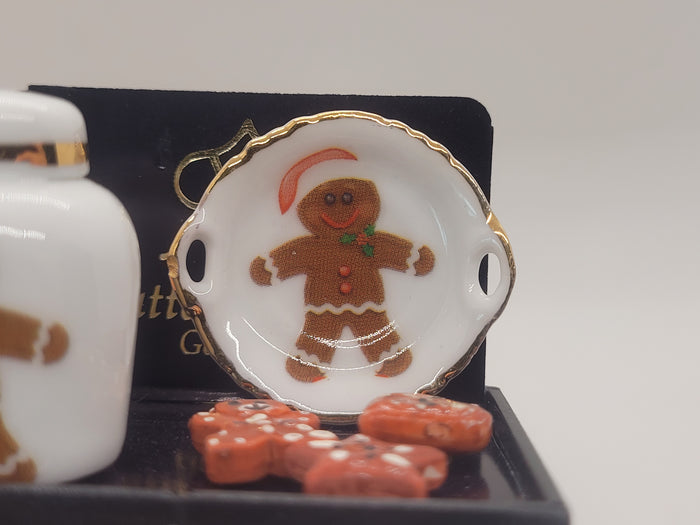 Gingerbread Man Plate and Jar, with 3 Cookies - by Reutter Porcelain