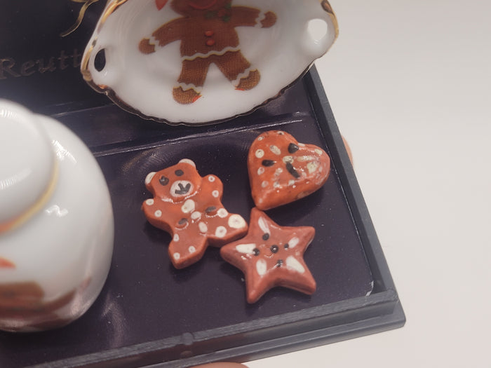 Gingerbread Man Plate and Jar, with 3 Cookies - by Reutter Porcelain