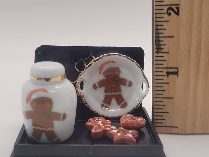 Gingerbread Man Plate and Jar, with 3 Cookies - by Reutter Porcelain