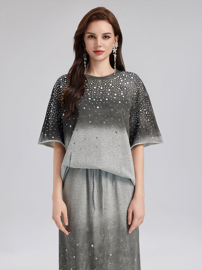 Gradient-Coated Rhinestone Knit Tee