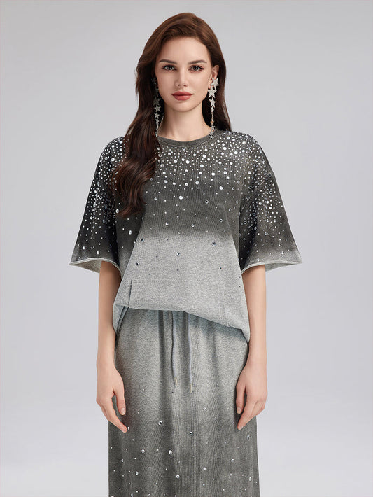 Gradient-Coated Rhinestone Knit Tee