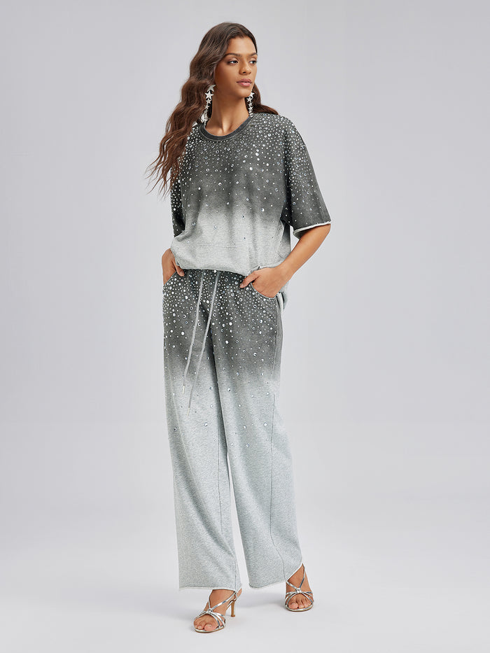 Gradient-Coated Rhinestone Knit Tee