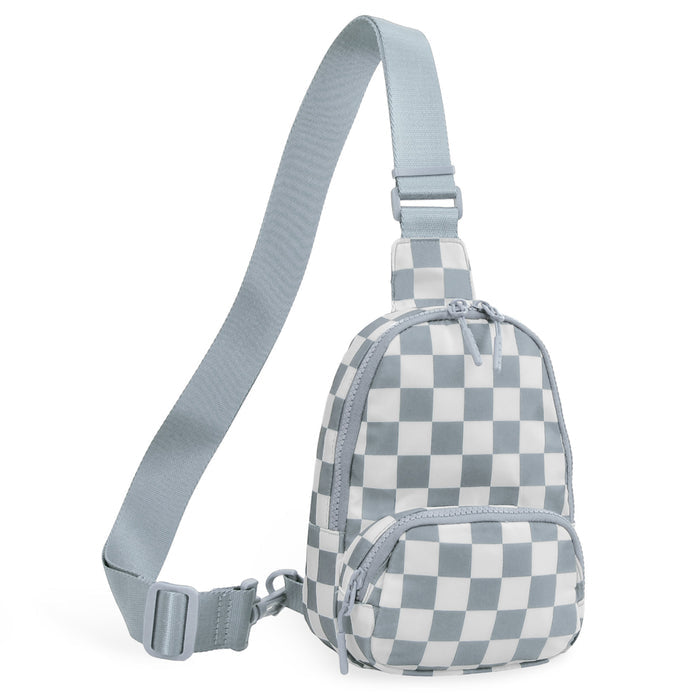 Gray Small Checkered Sling Fanny Pack