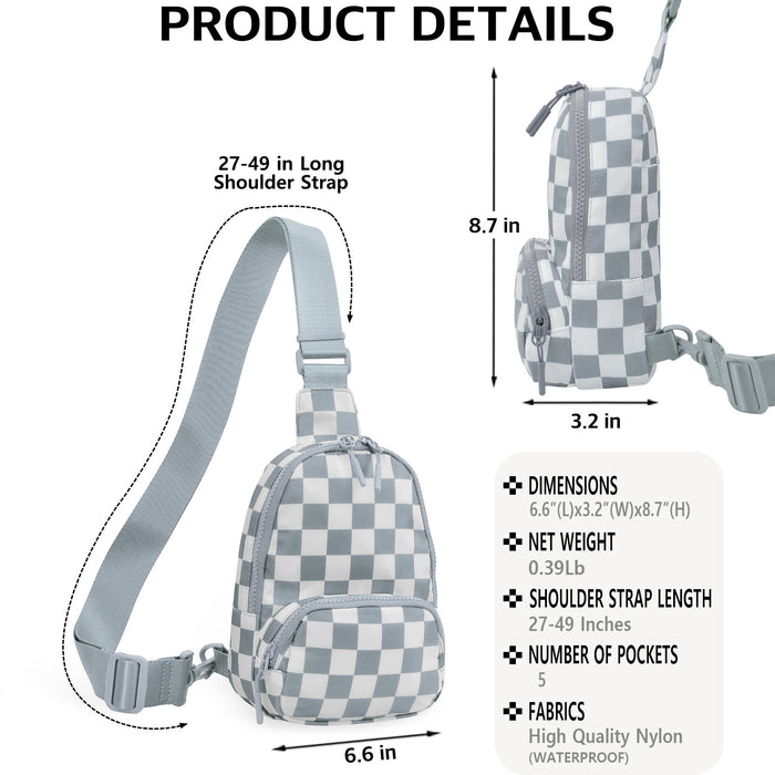Gray Small Checkered Sling Fanny Pack
