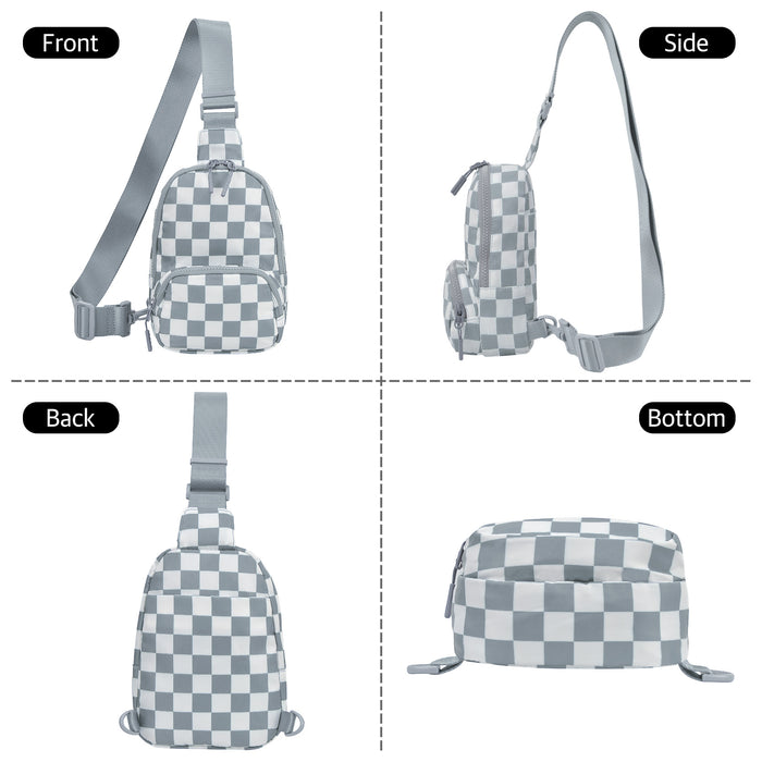 Gray Small Checkered Sling Fanny Pack