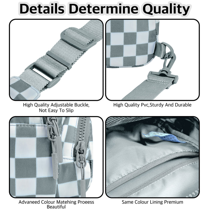 Gray Small Checkered Sling Fanny Pack