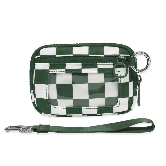Green Checkered Mini Zippered Wristlet Wallet