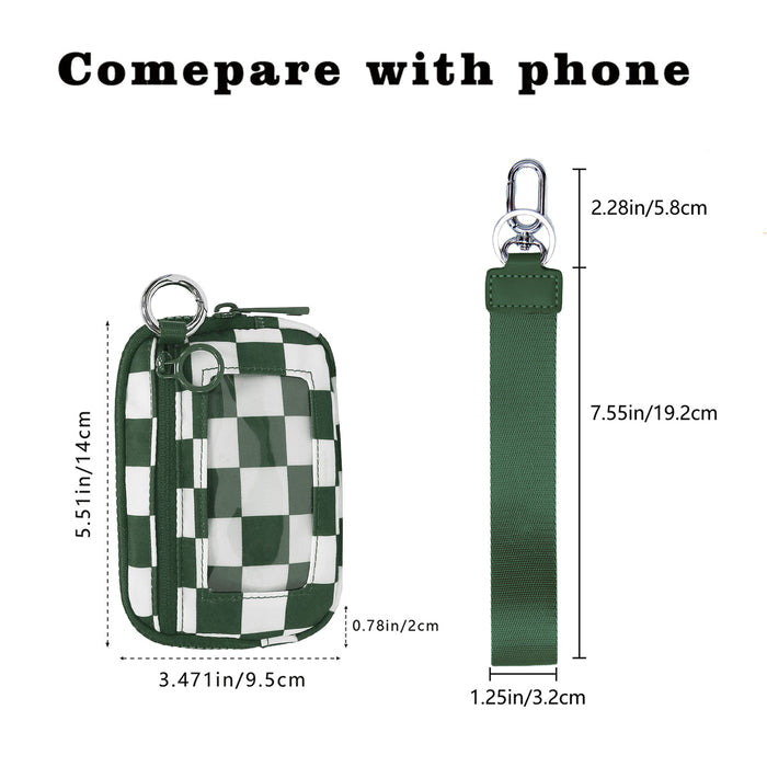Green Checkered Mini Zippered Wristlet Wallet