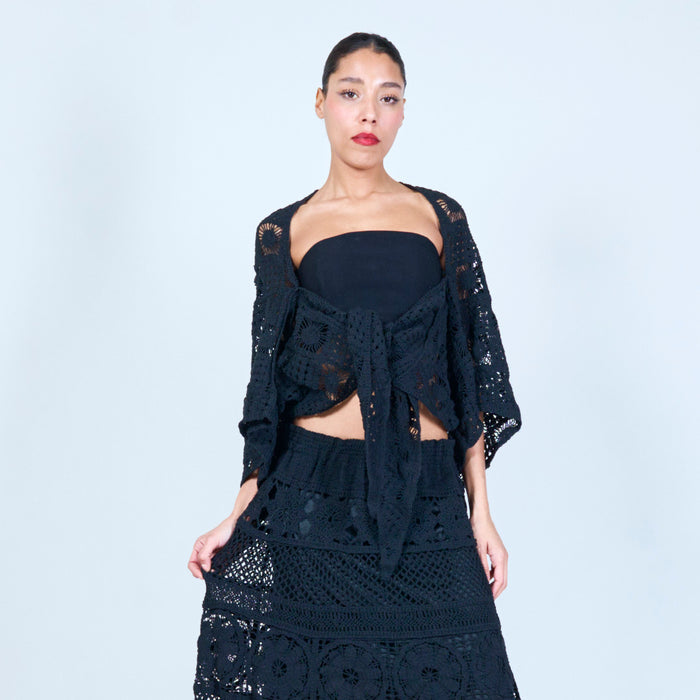 Handcrafted crochet tie-front cardigan wholesale